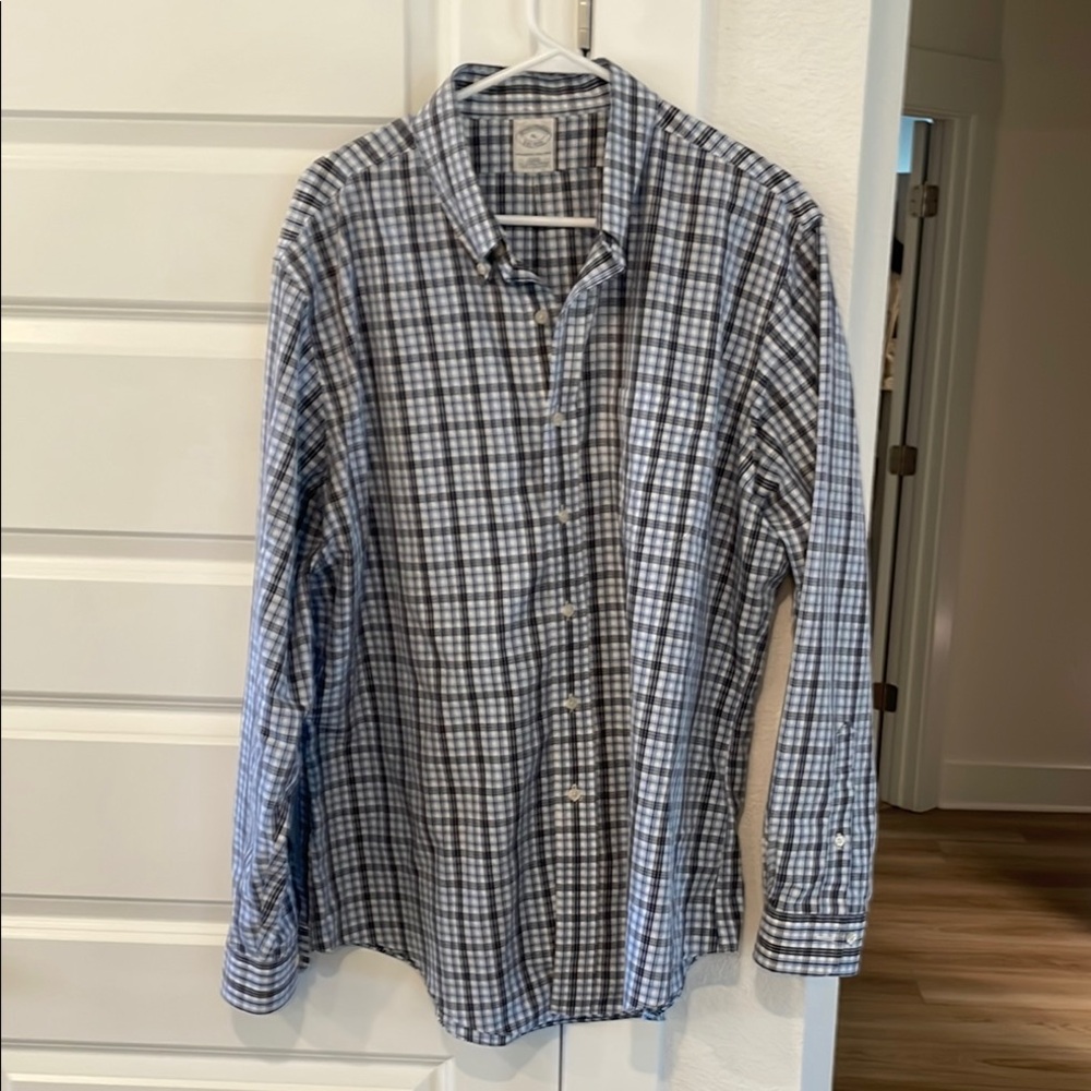 Men's Blue and White Checkered Shirt